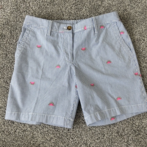 Talbots Girlfriend Chino Shorts Watermelon Print Blue White Stripes Cotton 2 - Picture 4 of 12